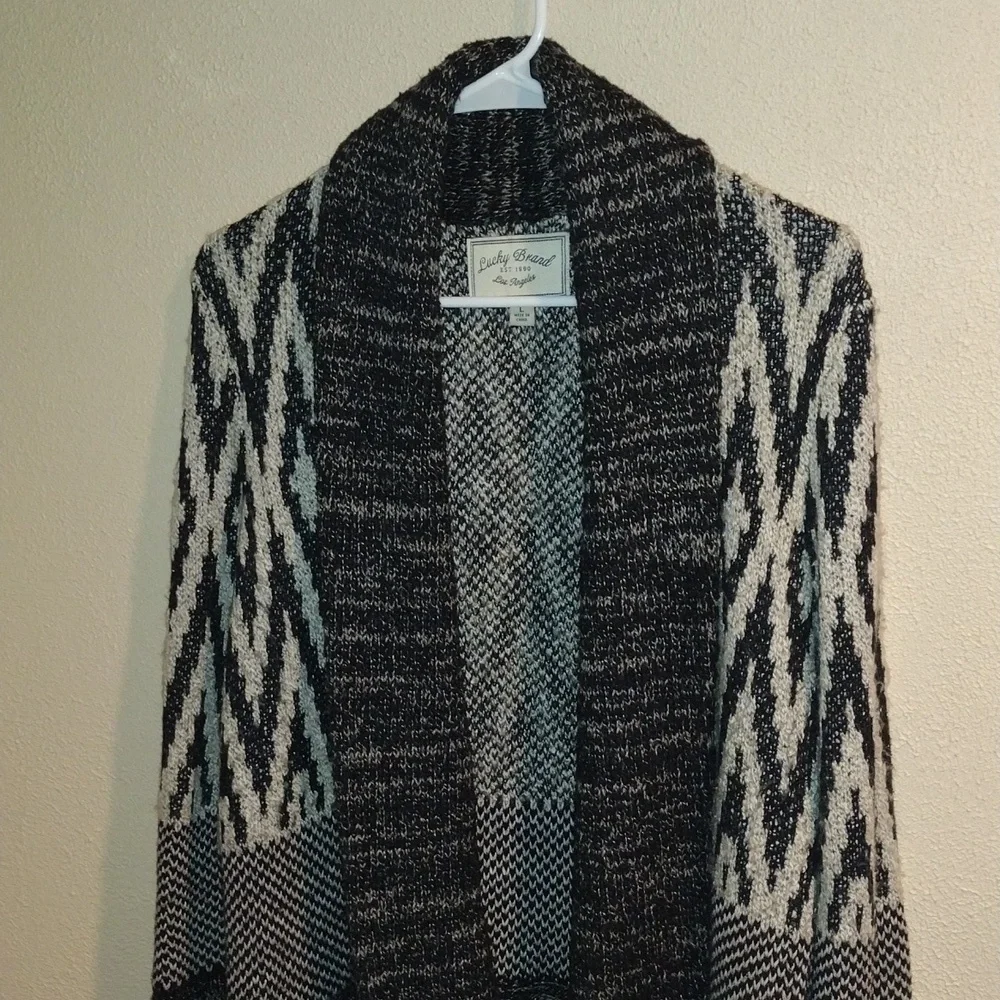 Lucky Brand Cotton/Wool Blend Long Line Cardigan Aztec Knit L